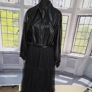 ASHIC Black Faux Leather Jacket with Belt